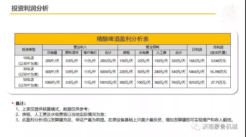 自酿啤酒利润分析表